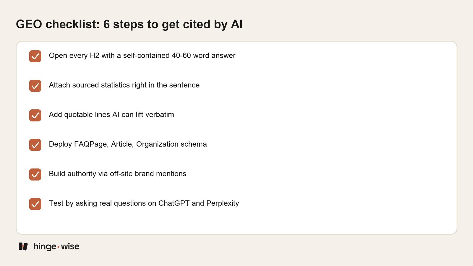 The GEO Improvement Checklist: 6 Steps to Start Getting Cited by AI Engines